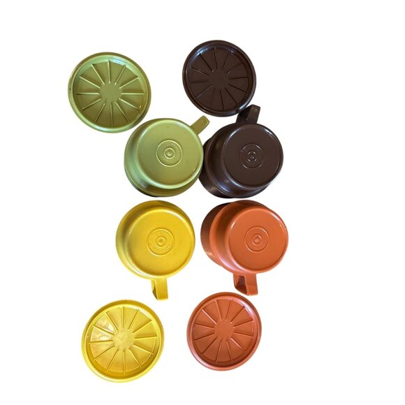 Set of 4 VTG Tupperware Stackable Coffee Mug Cups #1312 w/Lids Harvest - Picture 6 of 6